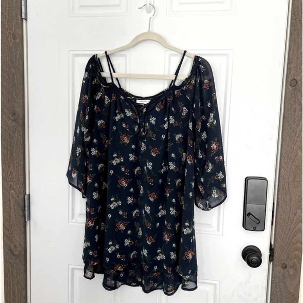 Purple Snow Cold Shoulder Floral Blouse